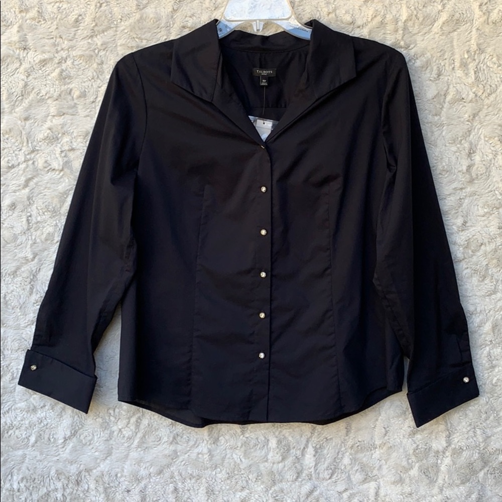 NWT Talbots Black Blouse w/Rhinestone Buttons 16P